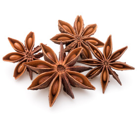 Star anise spice fruits and seeds isolated on white background c
