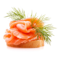 sandwich or canape with salmon on white background  cutout