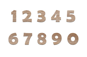 Wooden numbers on white background