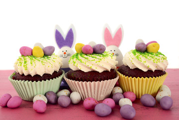 Easter cupcakes with bunny easter eggs 