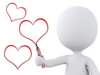 red heart drawn by white people. Love concept