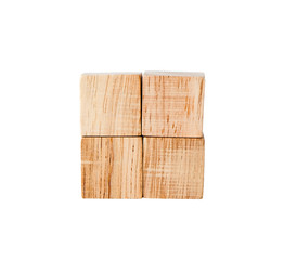 Four wooden cubes isolated on white background