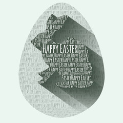 Happy Easter text rabbit in egg all gray