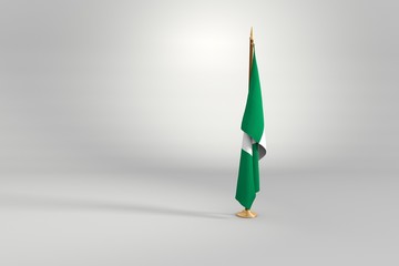 Nigeria isolated flag on a wooden mast 3d illustration