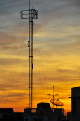 Satellite and the background light of the sunset.
