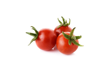 fresh cherry tomatoes with stem isolated on white background