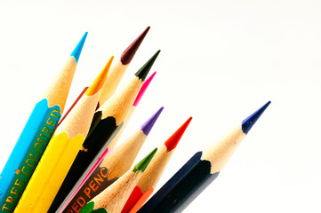 Colour pencils isolated on white background close up