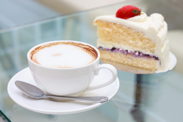 coffee and milk cake with topping strawberry