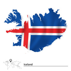 Map of Iceland with flag