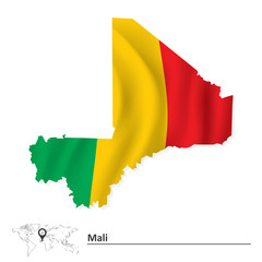 Map of Mali with flag