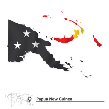 Map of Papua New Guinea with flag