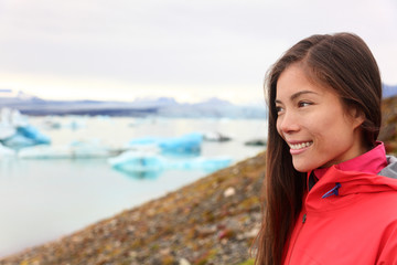 Woman at glacier lagoon on Iceland