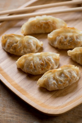 Japanese gyoza dumplings, selective focus, close-up