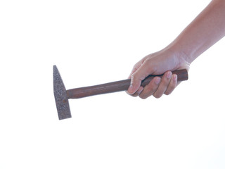 hand holding old hammer