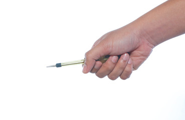 hand holding screwdriver