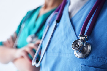 Closeup portrait of a two  doctors with stethoscope