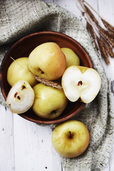 rural pickled apples, top view, tinted