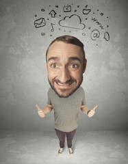 Big head person with social media marks