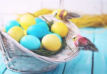 basket of eggs close-up, tinted