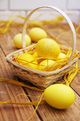 Easter still life yellow eggs