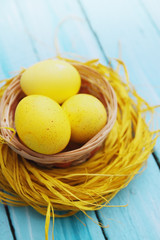 Basket with yellow eggs