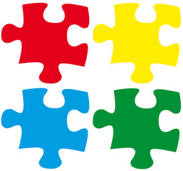 puzzles couleurs, 4 pièces, fond blanc