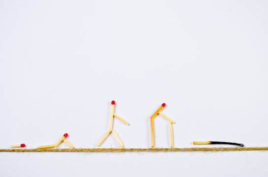 Human life cycle symbolized by matches