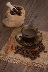 Coffee cup with burlap sack
