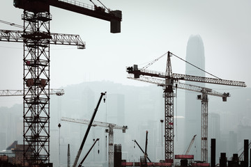 Naklejka premium Under Construction Construction works of the Hong Kong section of Guangzhou Shenzhen Hong Kong express rail link