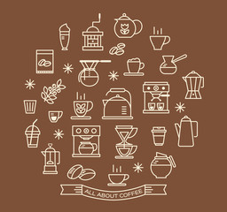 Coffee outline icons set