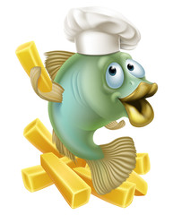 Fish and chips chartoon chef
