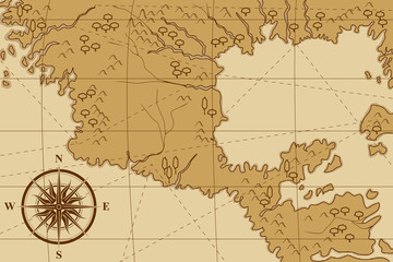 old map with a compass and trees