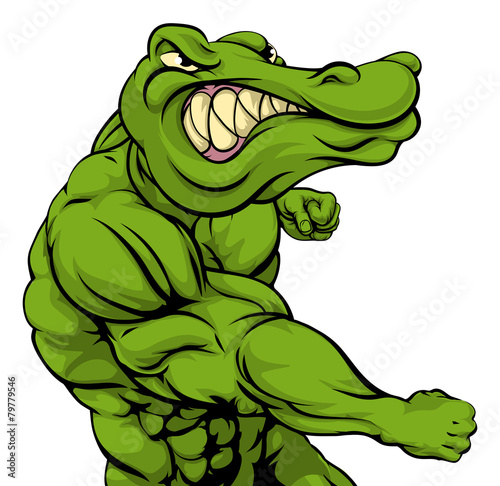 "Alligator or crocodile mascot fighting" Stock image and royalty-free