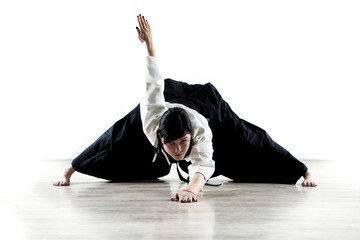 beautiful woman wearing a hakama engaged in Jiu Jitsu 3