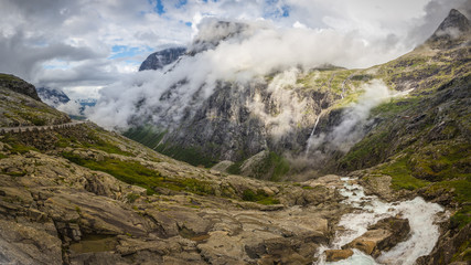 Panoramic view over Trollstigen road valley