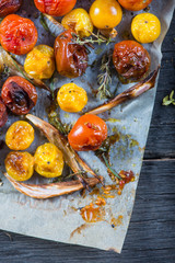 Helthy clean eating,roasted tomato with herbs from above