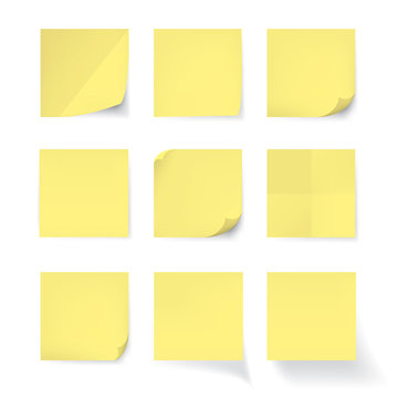 Set of Yellow stick note isolated on white background, vector