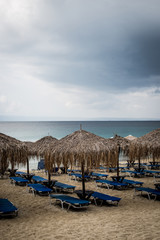 sunshades and sunbeds on the beach