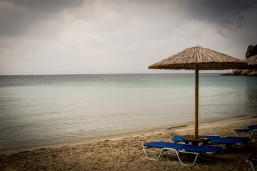 sunshades and sunbeds on the beach