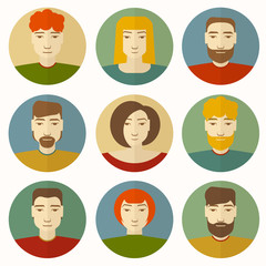 Set of male and female avatars. Flat design