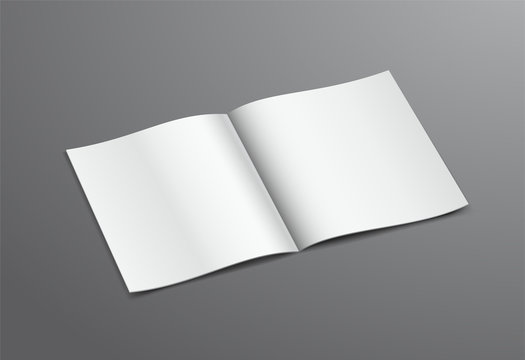 Blank White Open Brochure Magazine, Isolated on Dark Background