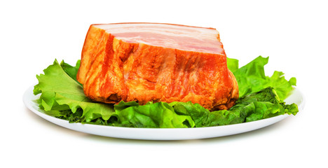 Plate with pork brisket and salad