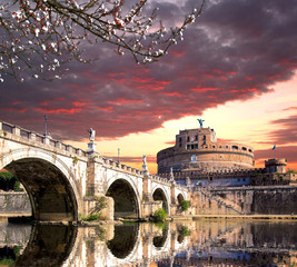 Obrazy na Szkle  Zamek Anioła z mostem na Tybrze w Rzymie, Włochy