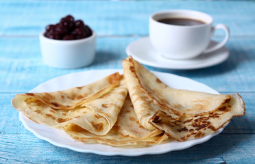 Breakfast pancakes with cherry jam