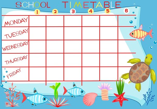 School timetable with sea turtle