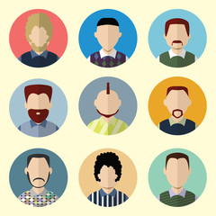 Set of Circle Icons with Man