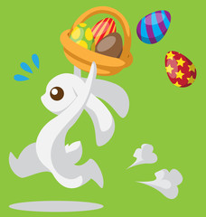Obraz premium Running bunny with Easter egg and basket