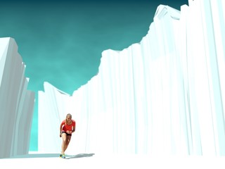 teen girl in sport wear escape from ice rocks