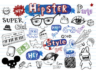 Hipsters doodle set