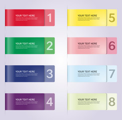 A set of colorful numbered tags for infographic